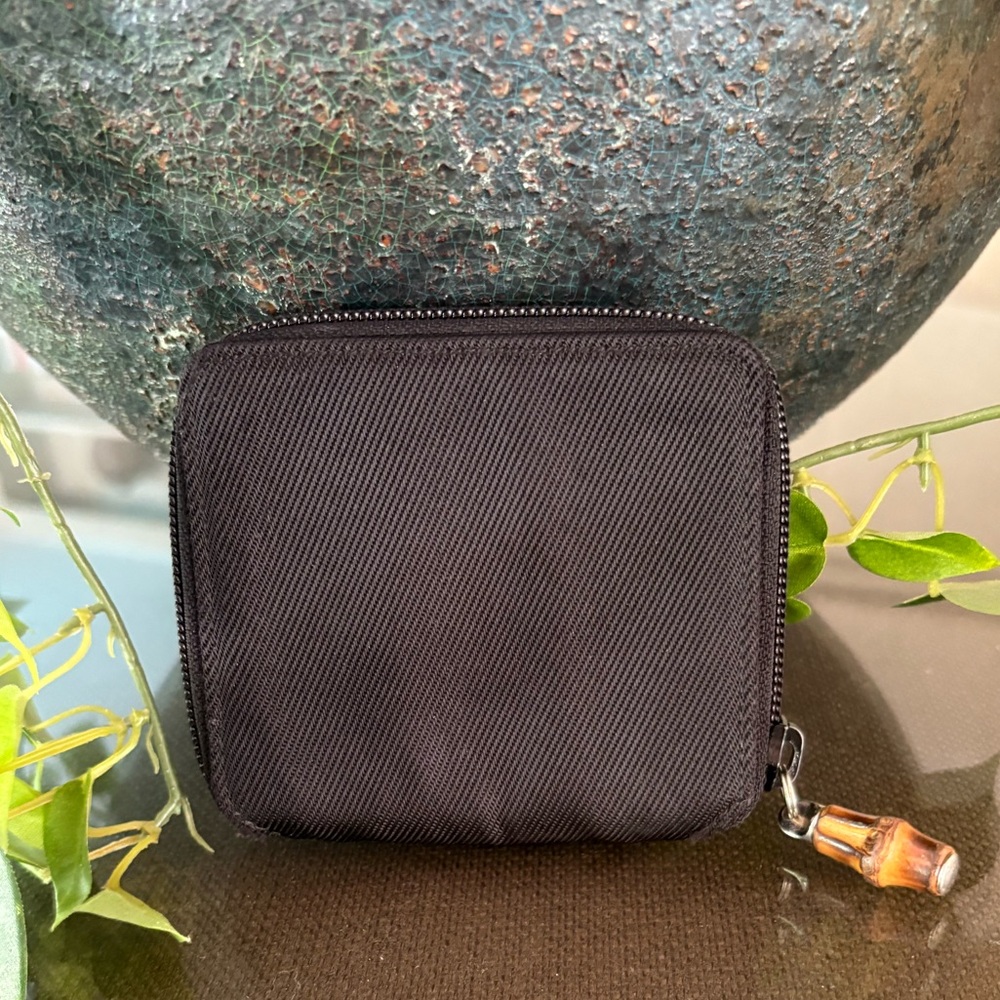 Gucci Bamboo Compact Black Zip Wallet + Key Holder Excellent Condition